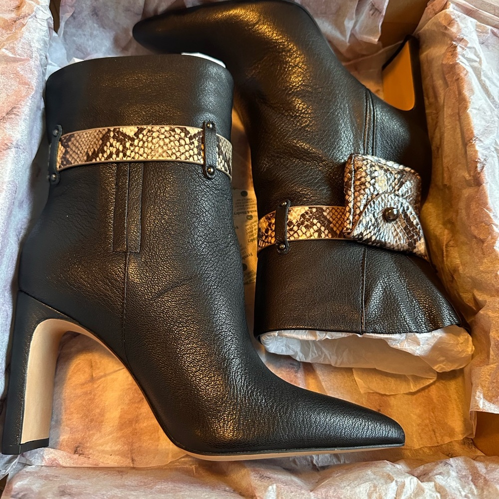 Black leather and sneak print pocket Jessica Simpson booties